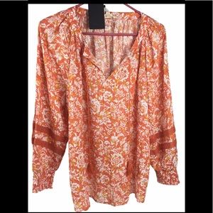 🆕 Boho Jane and Delancey Orange/WhiteTop Lace on Sleeves Sz L